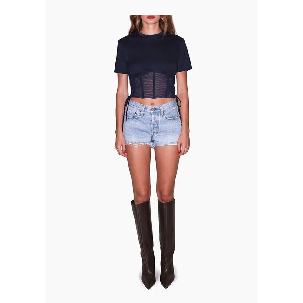 Fleur Du Mal Sabrina Corset T Shirt in Dawn Blue XS - Picture 4 of 5
